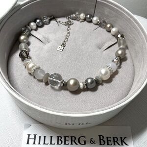 Hillberg & Berk STATEMENT NECKLACE natural stones, Swarovski PEARLS & crystals